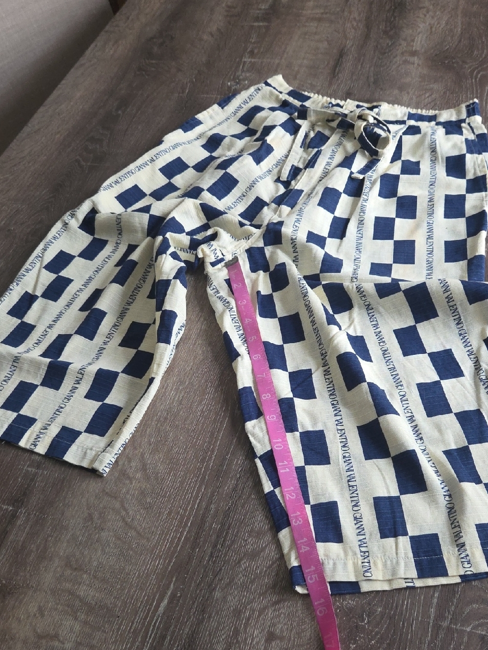 Gianni Valentino Cropped Blue and Cream Checkered Logo Linen Pants XS - Picture 7 of 8